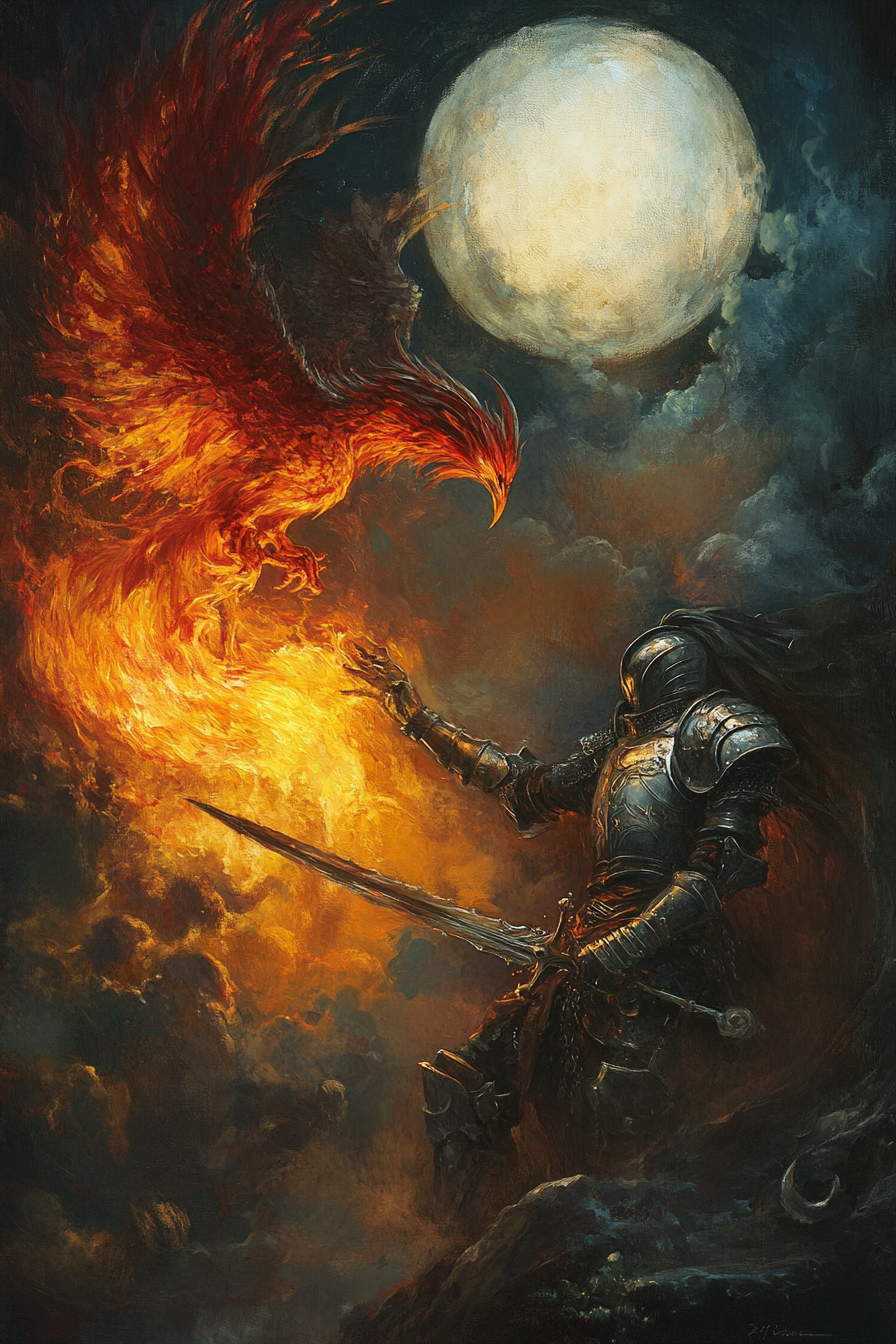Knight's Moonlit Battle Canvas