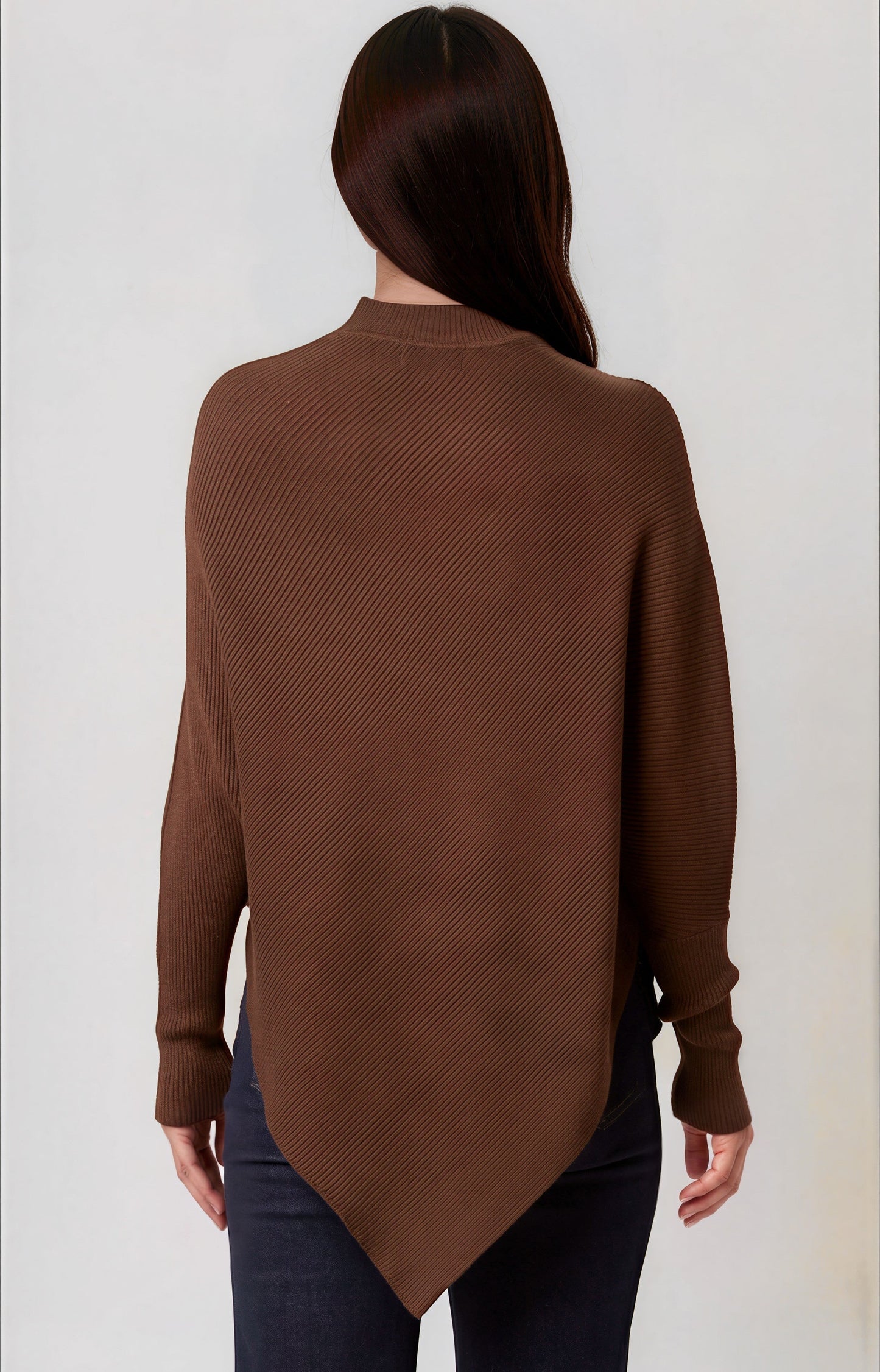 Brown Ribbed High Neck Jumper