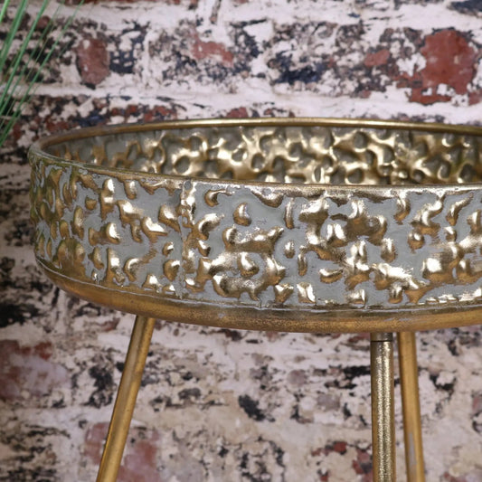 Kovalam Bowl Style Antiqued Gold Side Table