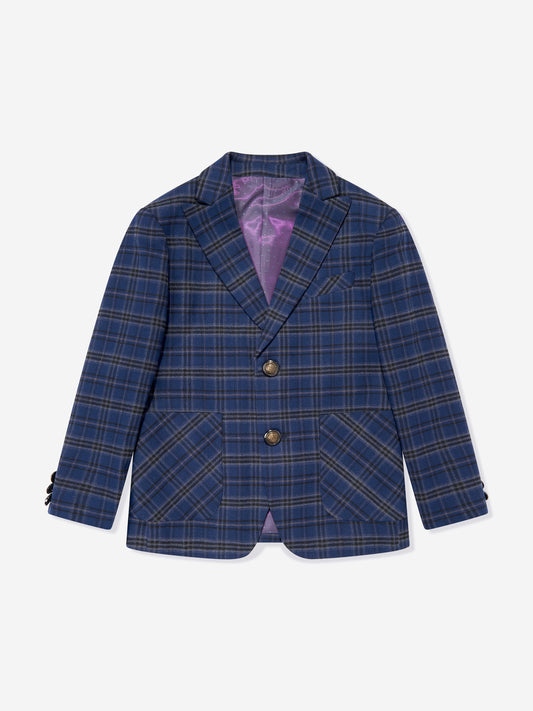 SUITLAB London Boys Checked 3 Piece Suit Set in Navy