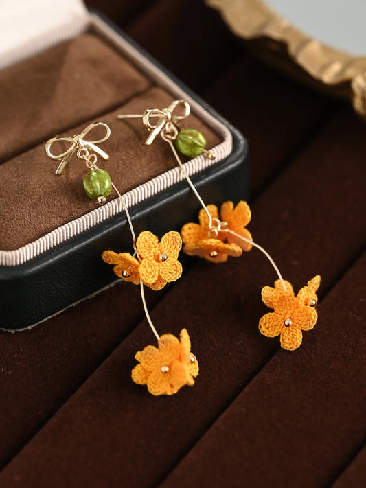 Sunshine Petal Dangle Earrings – Hand-Crocheted Mini Flower Charms