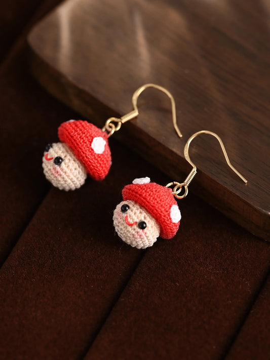 Smiley Mushroom Buddies – Handmade Micro-Crochet Earrings