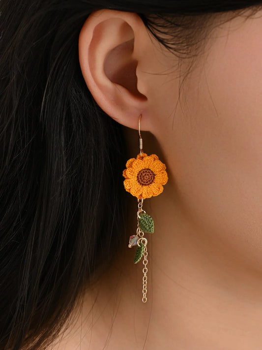 Sun-Kissed Bloom Earrings – Hand-Crocheted Mini Sunflower Charms
