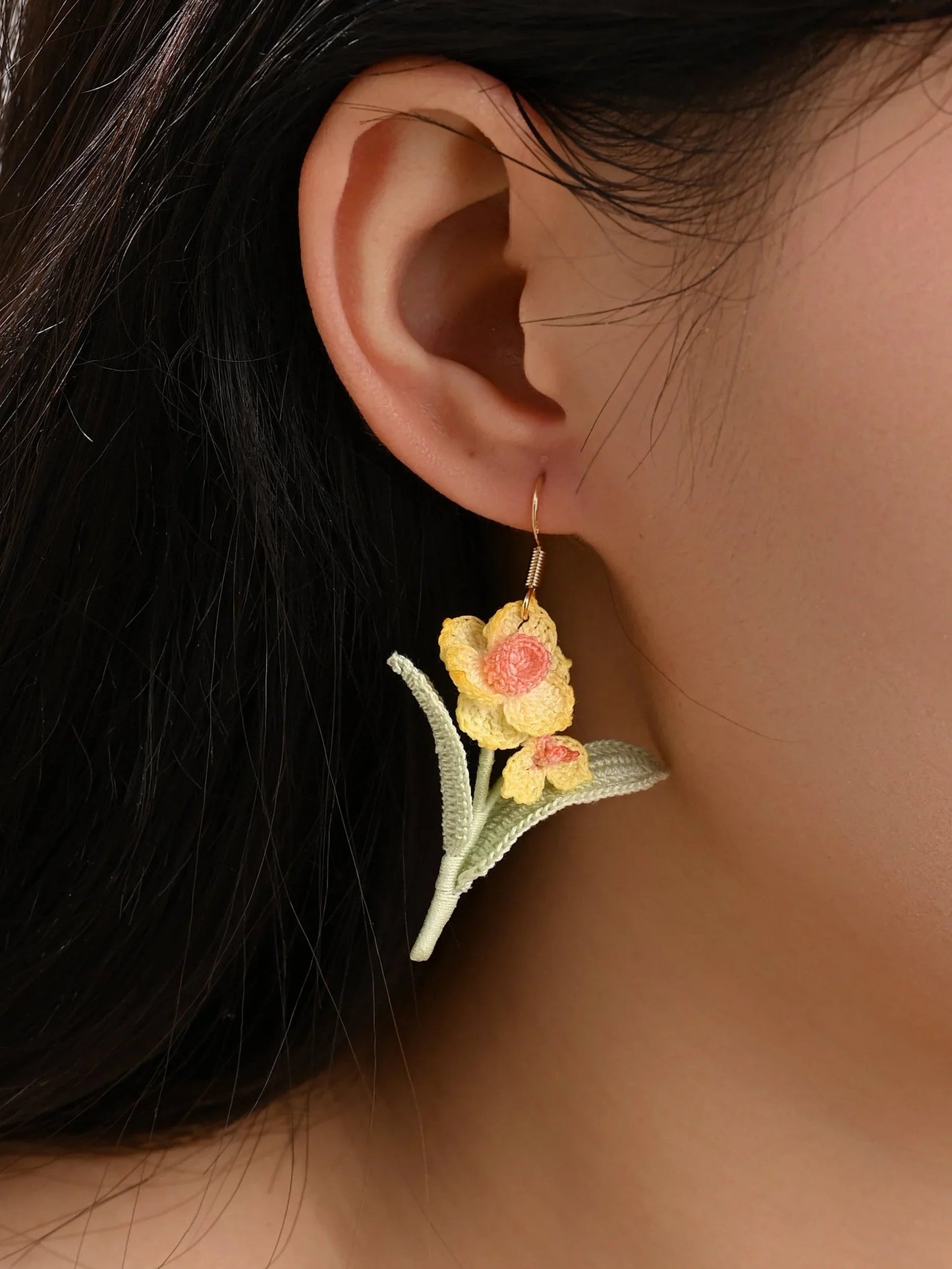 Dancing Narcissus Blossom Earrings – Hand-Crocheted Mini Flower Dangles