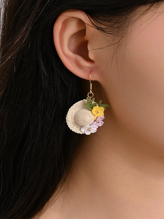 Sunny Day Mini Sunhat Earrings – Hand-Crocheted Summer Charm