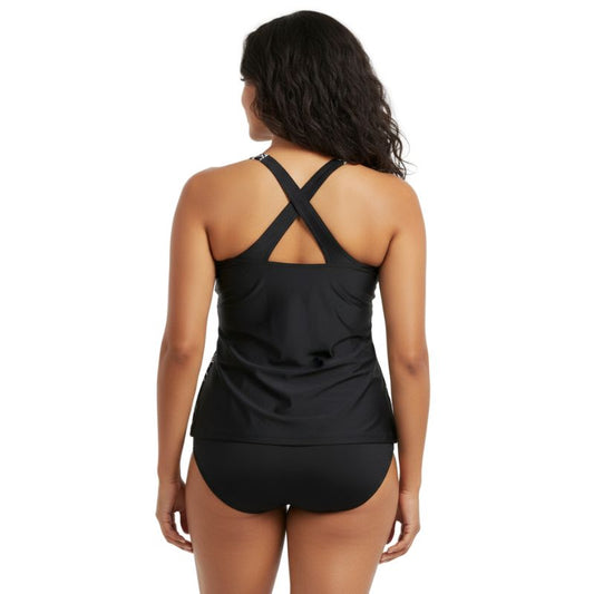 Ladies Incontinence Tankini with Briefs Black Floral