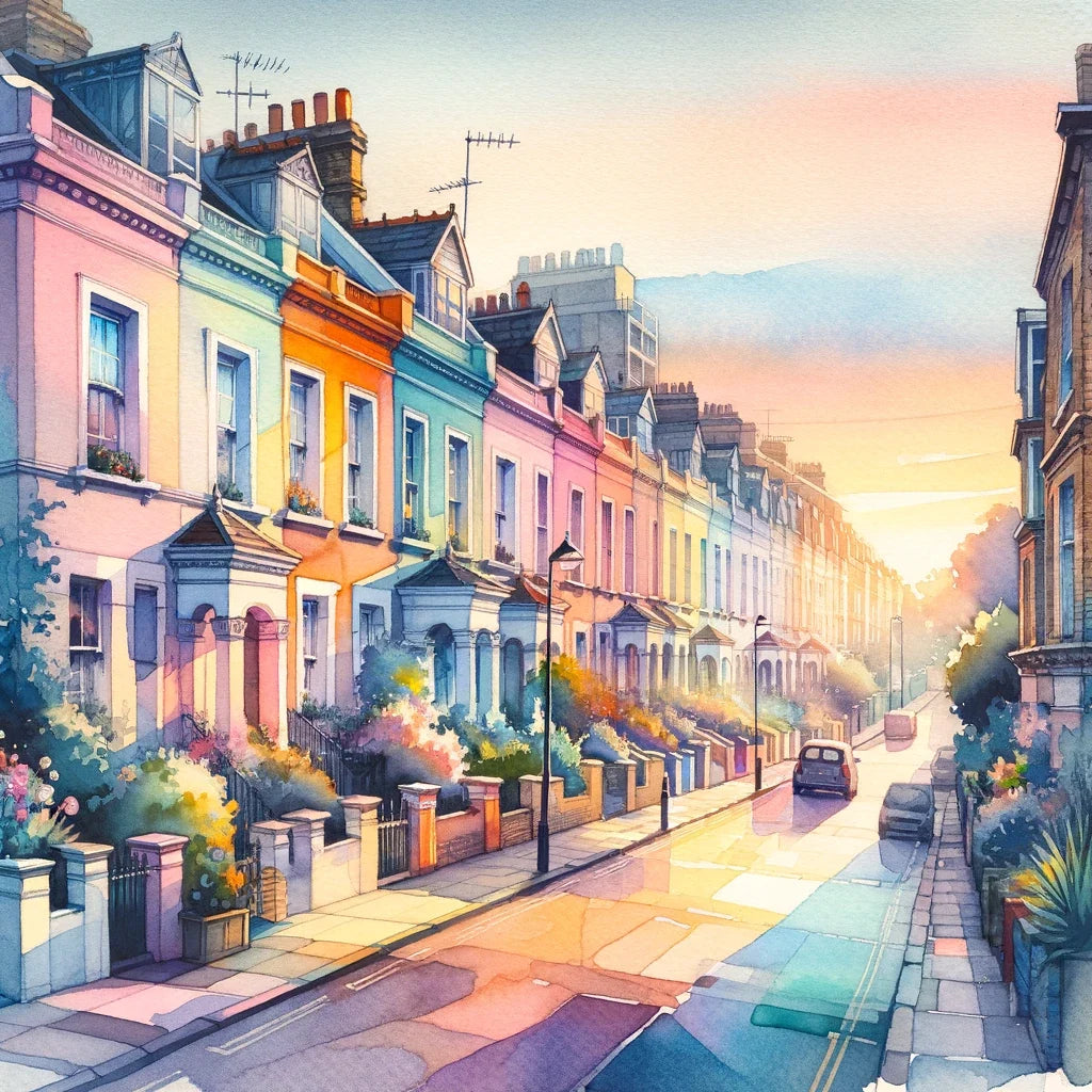 London Notting Hill Morning Watercolor Canvas