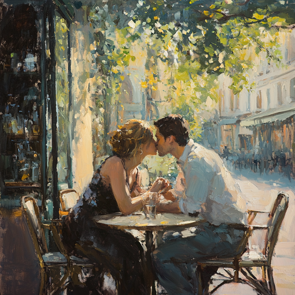Lovers' Kiss Café Canvas