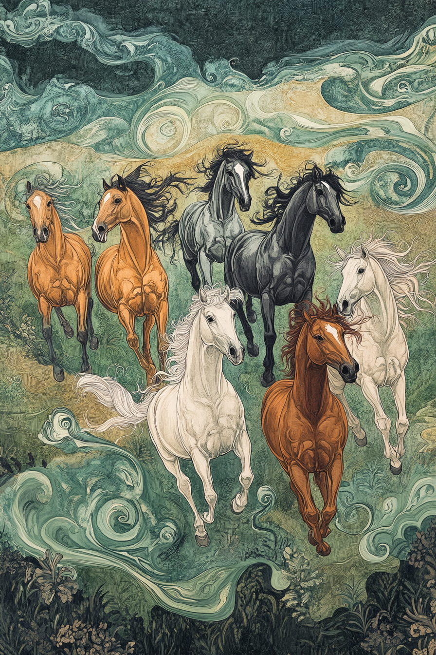 Lucky Running 7 Horses Canvas