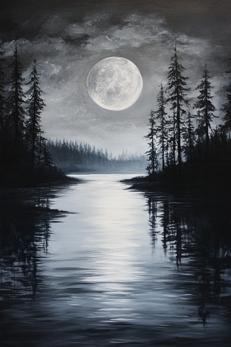 Lunar Serenity Lake Canvas