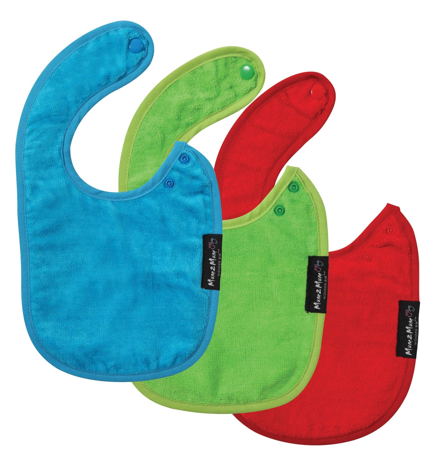 3 PACK - Mum 2 Mum Infant Wonder Bibs - Red / Lime / Teal