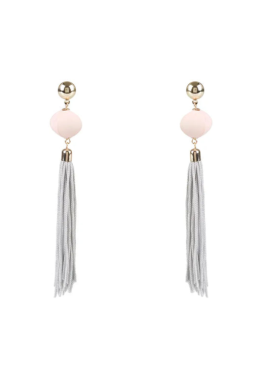 Madison Pink Bead and Grey Tassel Earrings