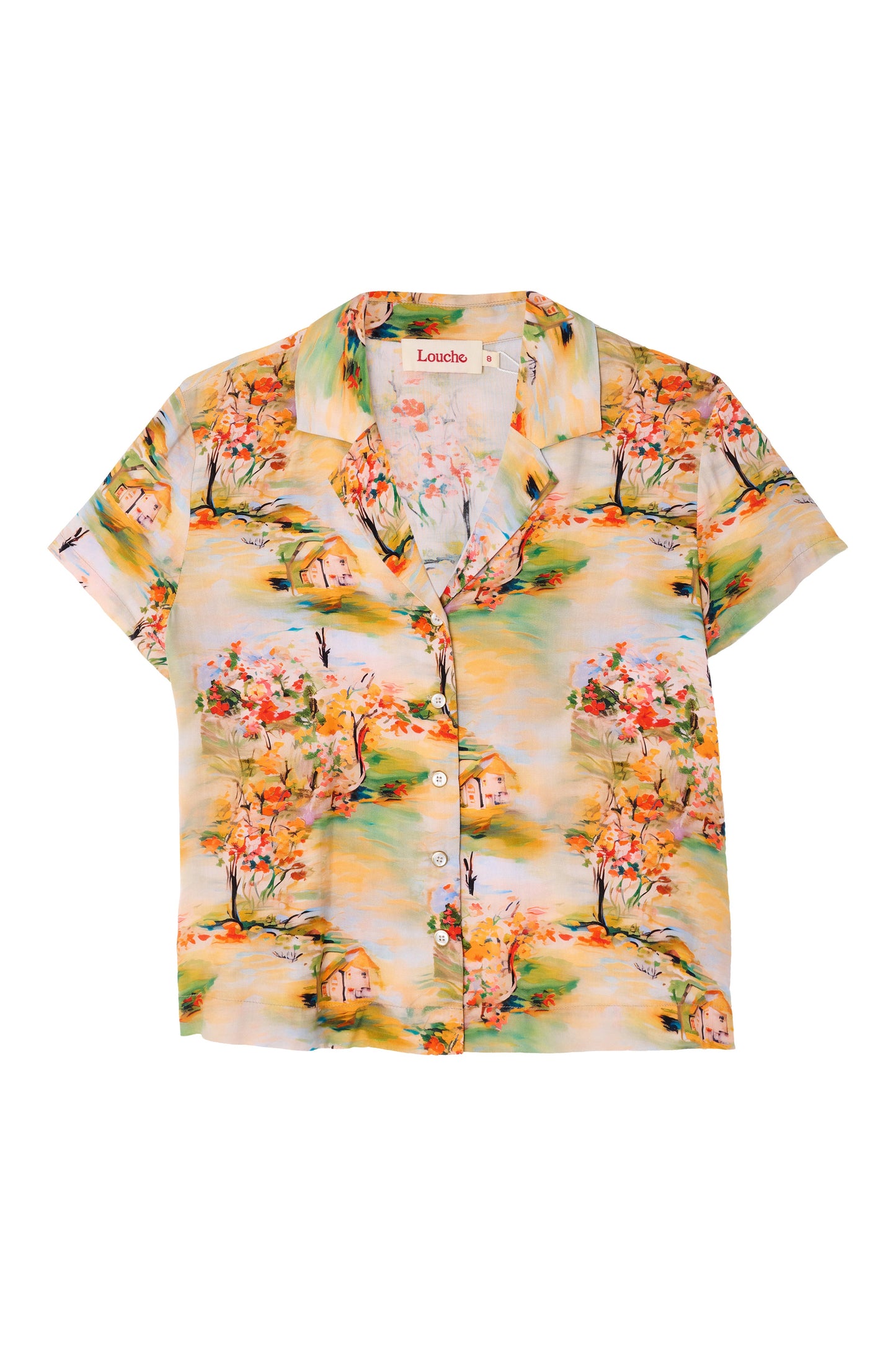 Marika Oriental Landscape Print Resort Shirt - Yellow