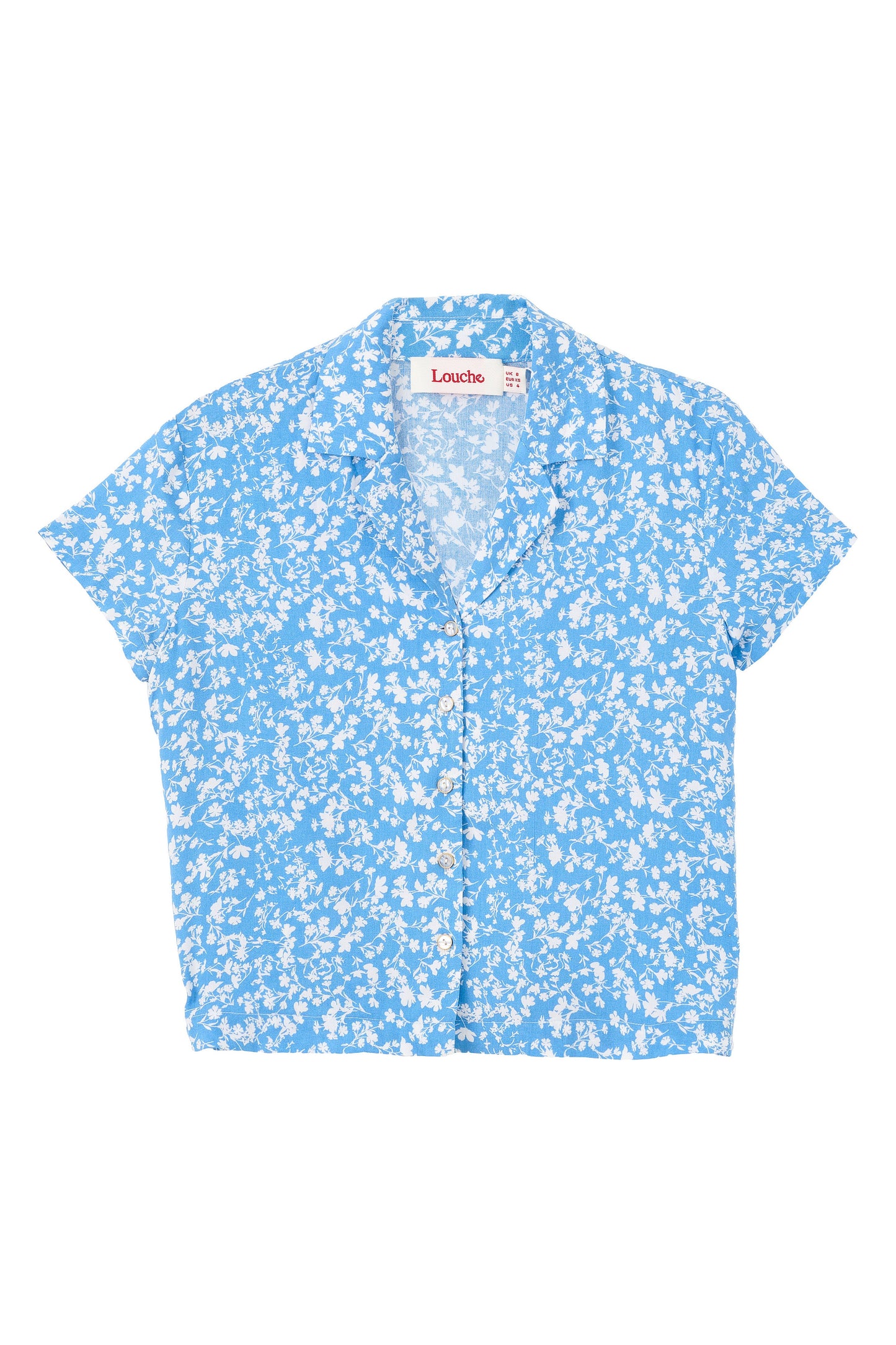 Marika Negative Floral Print Short Sleeve Shirt - Blue