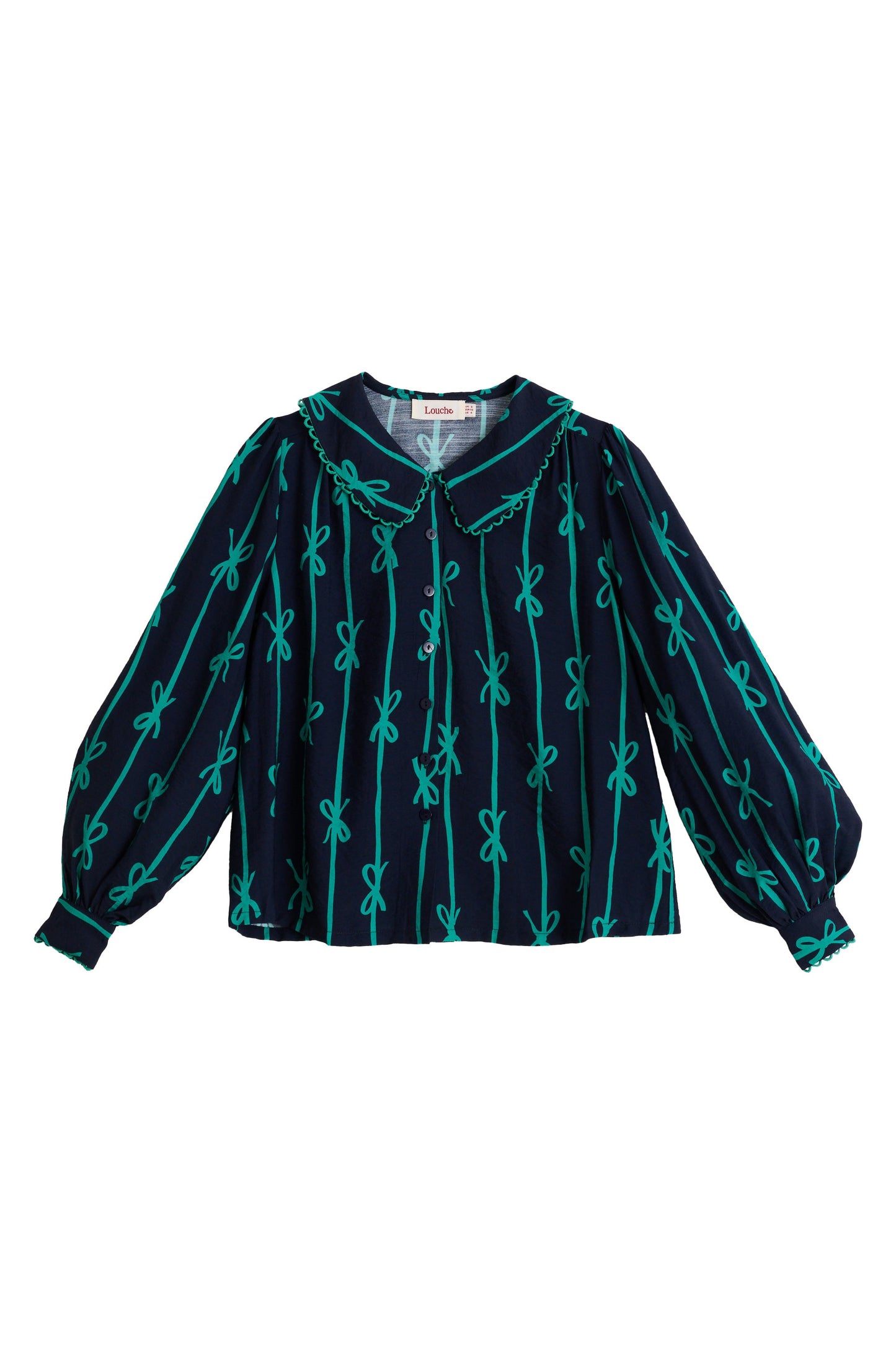 Martta Tie Up Lace Trimmed Collar Blouse - Navy