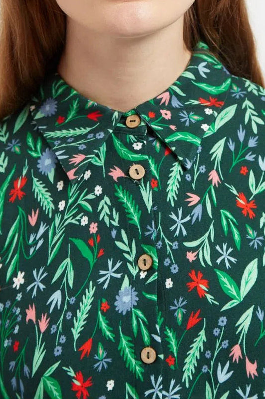 Louche Melly Folk Floral Print Long Sleeve Button Through Mini Dress