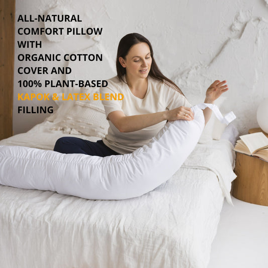 MINICAMP C-Shape Pillow with Organic White Cover | Kapok & Latex Blend or PES Filling