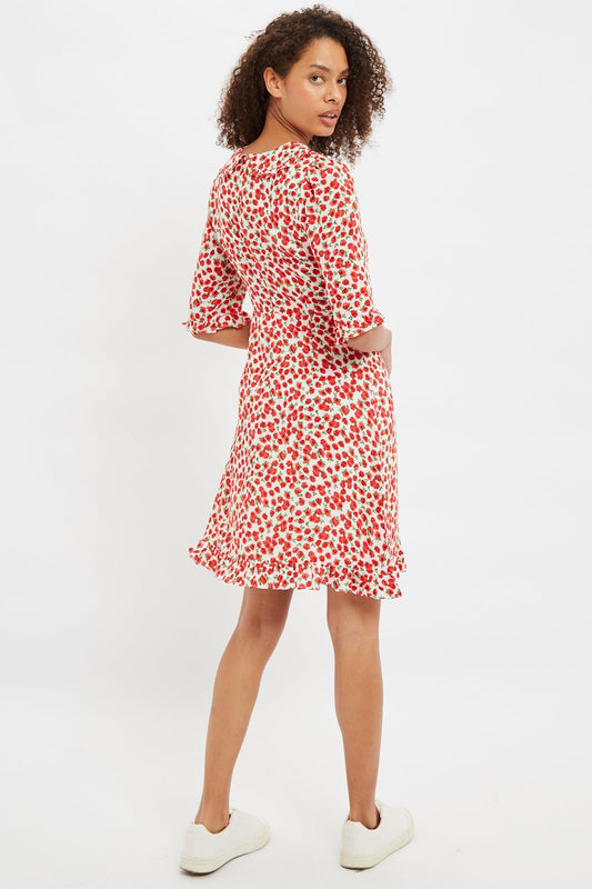 Louche Myfanwy Roses Roses Print Short Sleeve Mini Dress