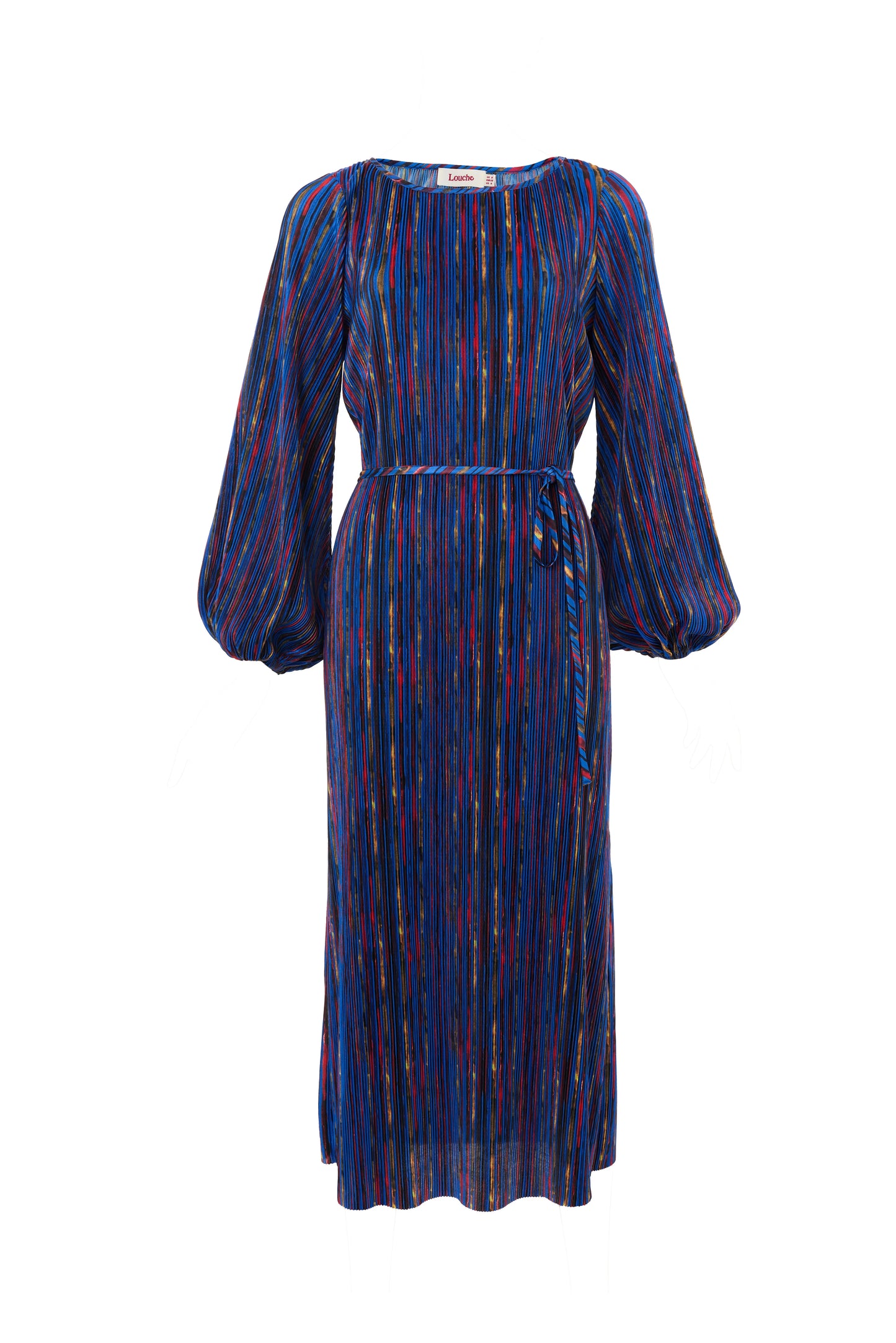 Milene Abstract Pleat Tie Waist Midi Dress