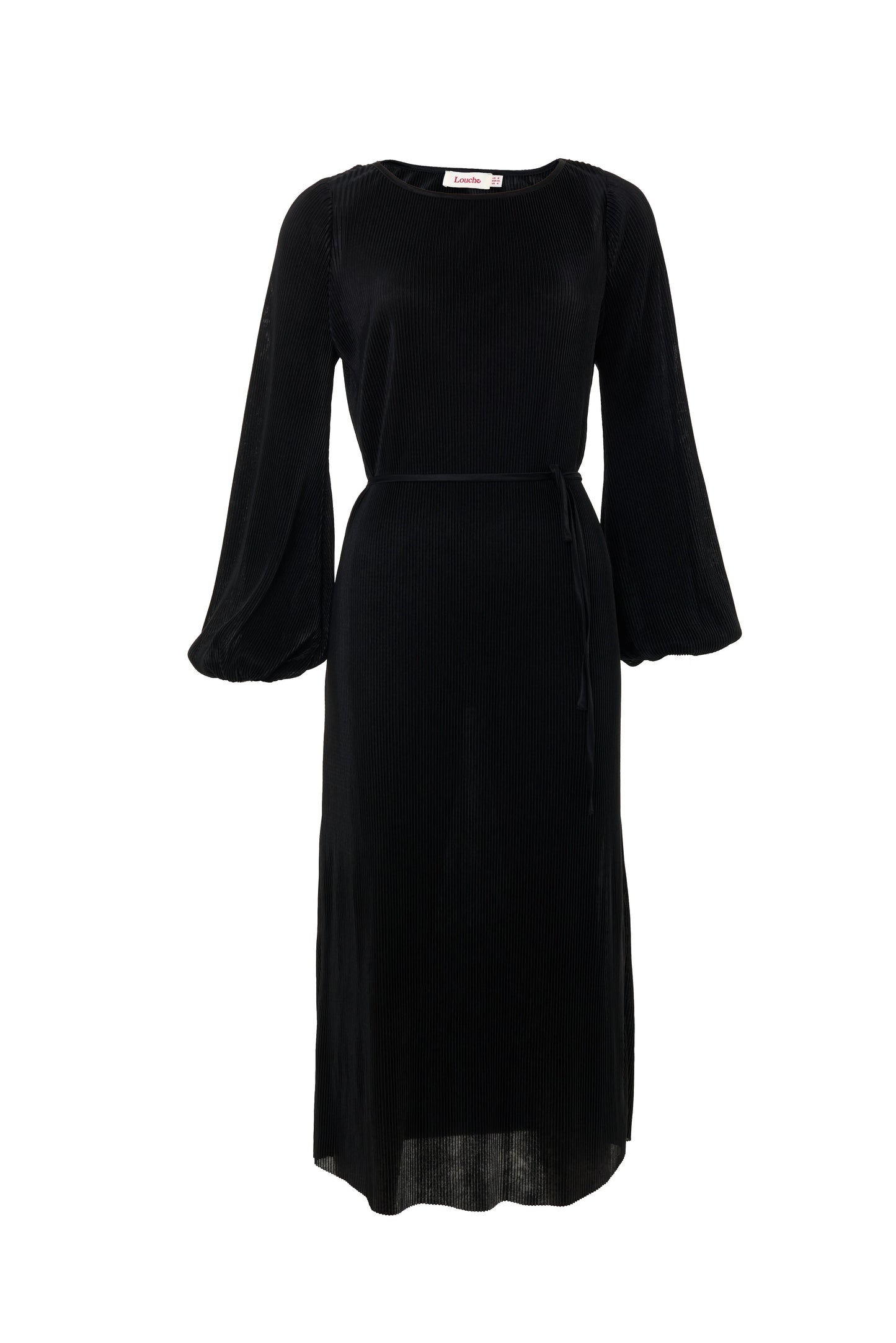 Milene Pleat Long Sleeve Midi Dress - Black