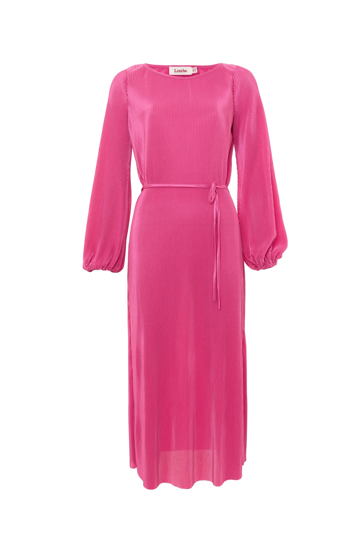 Milene Pleat Long Sleeve Midi Dress - Pink