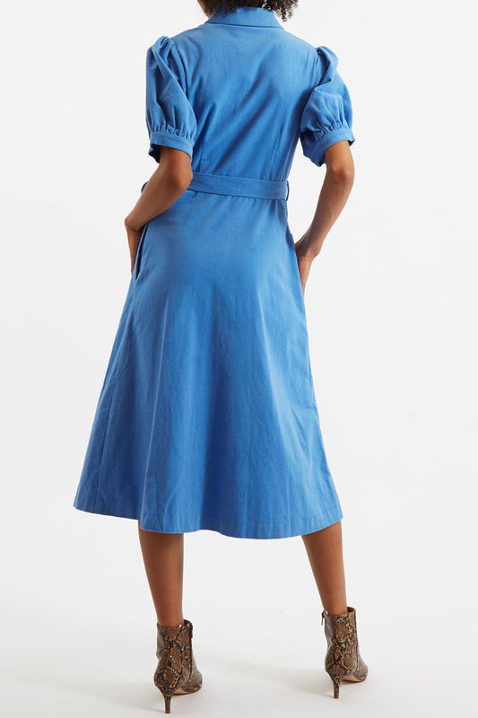 Mollie Baby Cord Puff Sleeve Midi Dress