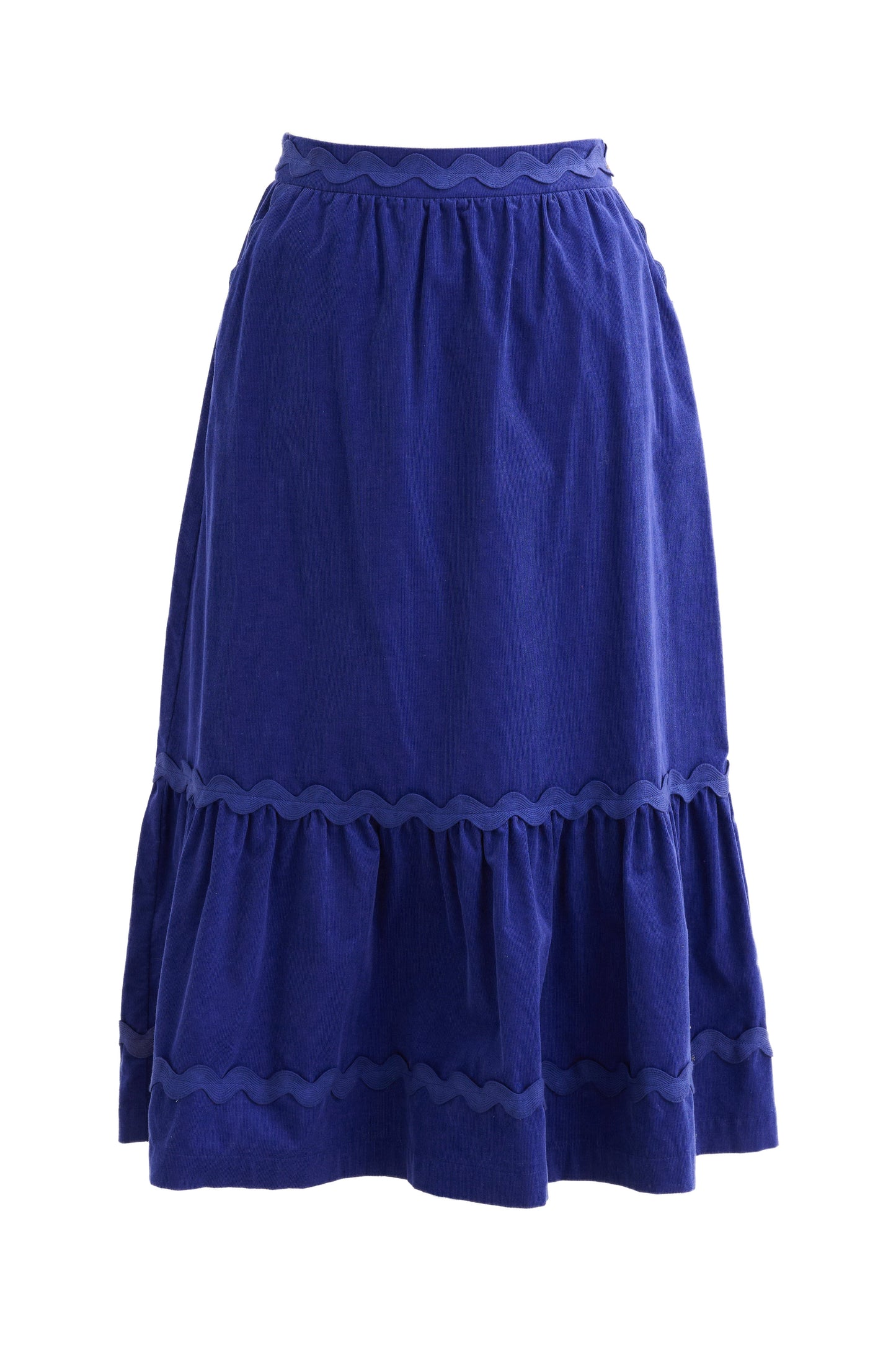 Montana Babycord Ric Rac Trim Tiered Midi Skirt - Navy