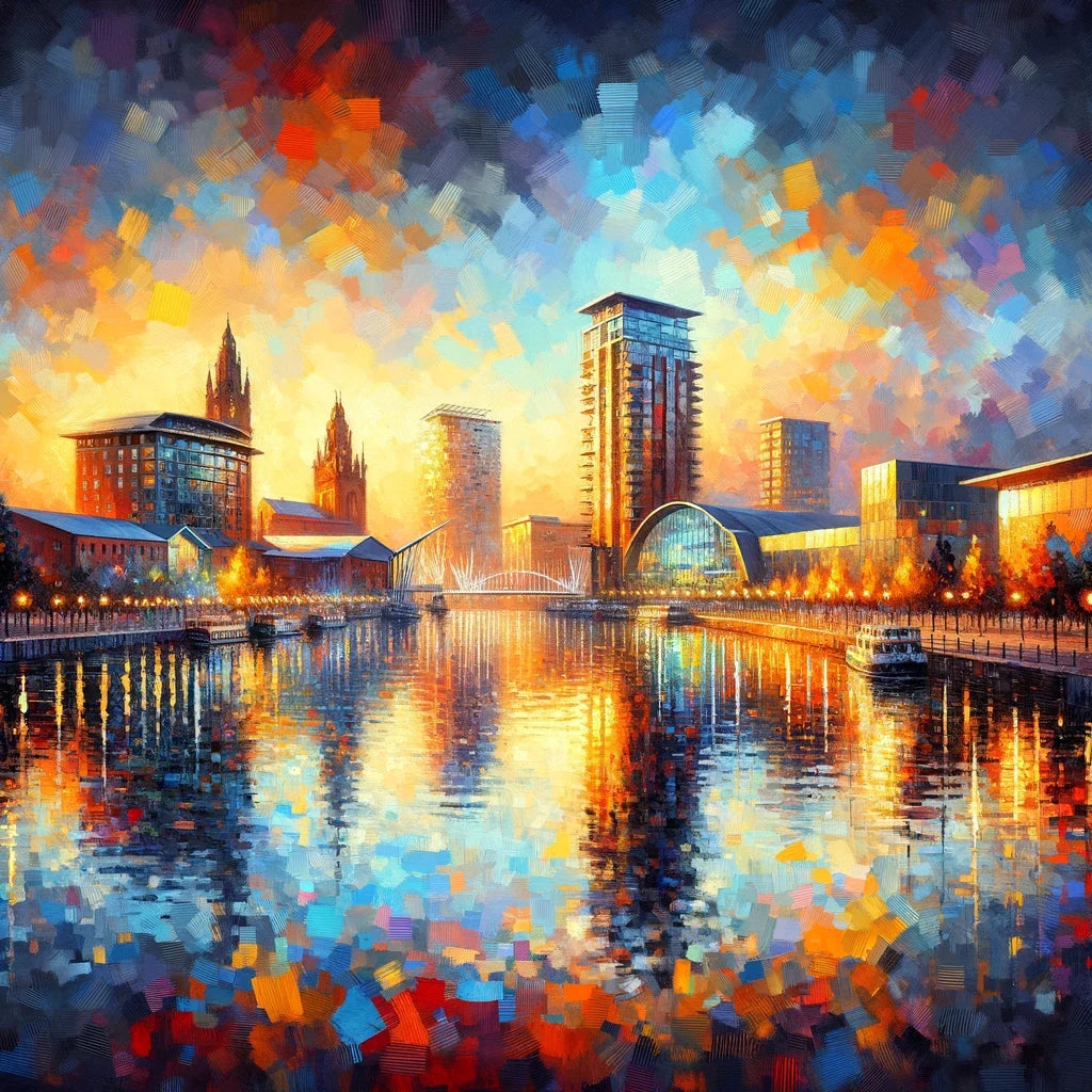 Manchester Salford Quays Sunset Cotton Cushion