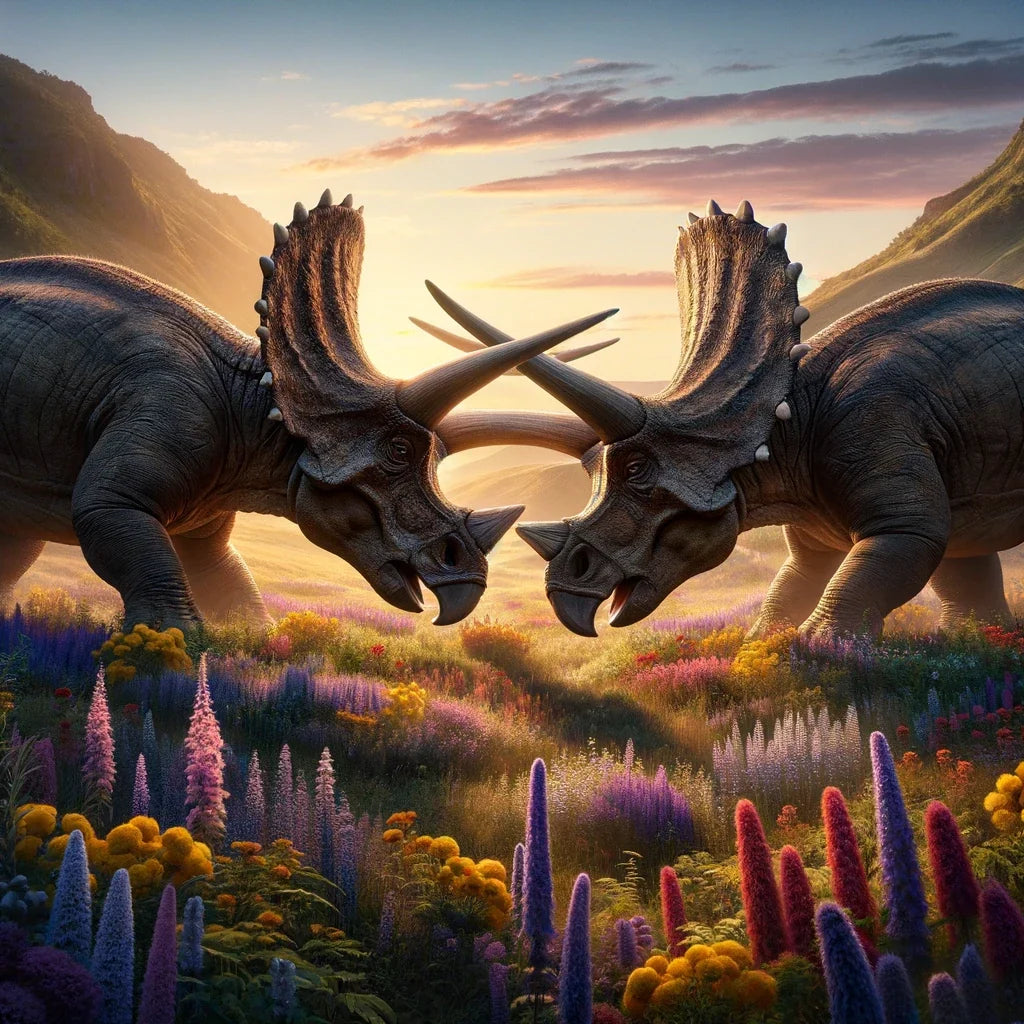 Meadow Duel Triceratops Canvas