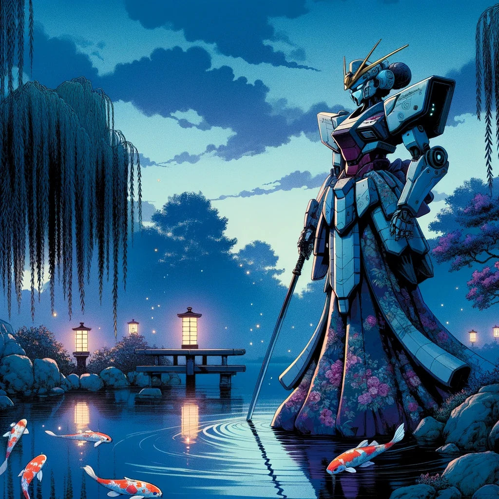 Mecha Geisha at Dusk Cotton Cushion