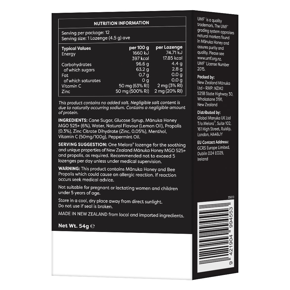 Manuka Honey 525 MGO, Propolis, Lemon and Peppermint Lozenges
