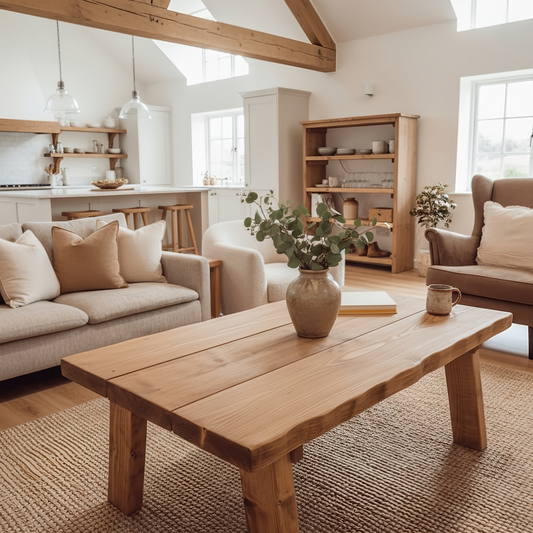 MENNA Rustic Edge Chunky Coffee Table Solid Rustic Wood Wavy Edge