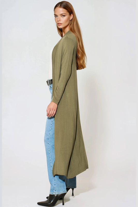 Khaki Jersey Longline Cardigan