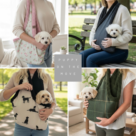 Handcrafted, luxury puppy/small dog carrier/sling - Dog Print in Cotton - The Walter Collection