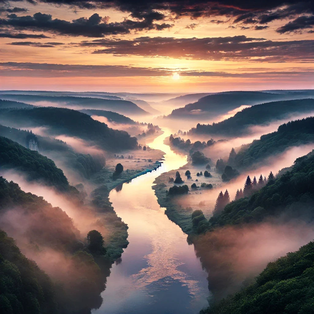 Misty Valley Sunrise Canvas