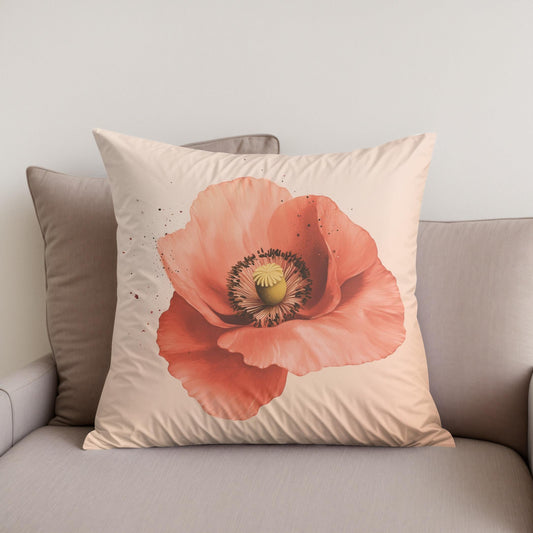 Pastel Red Poppy Cotton Cushion