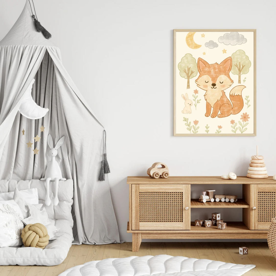 Woodland Fox Nursery Print – Forest Animal Wall Art for Kids