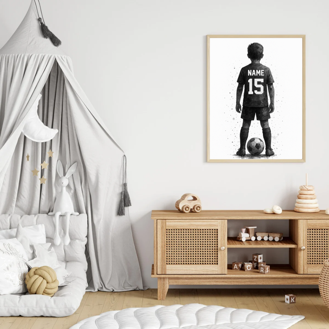 Personalised Football Poster – Custom Name & Number, Kids Room Decor, Soccer Wall Art