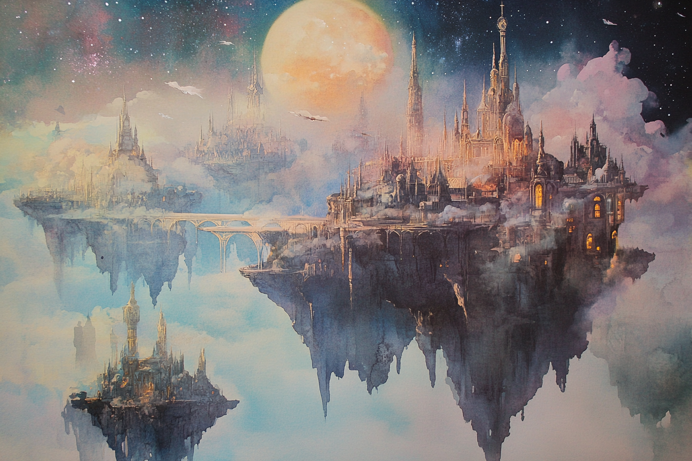 Moonlit Floating City Canvas