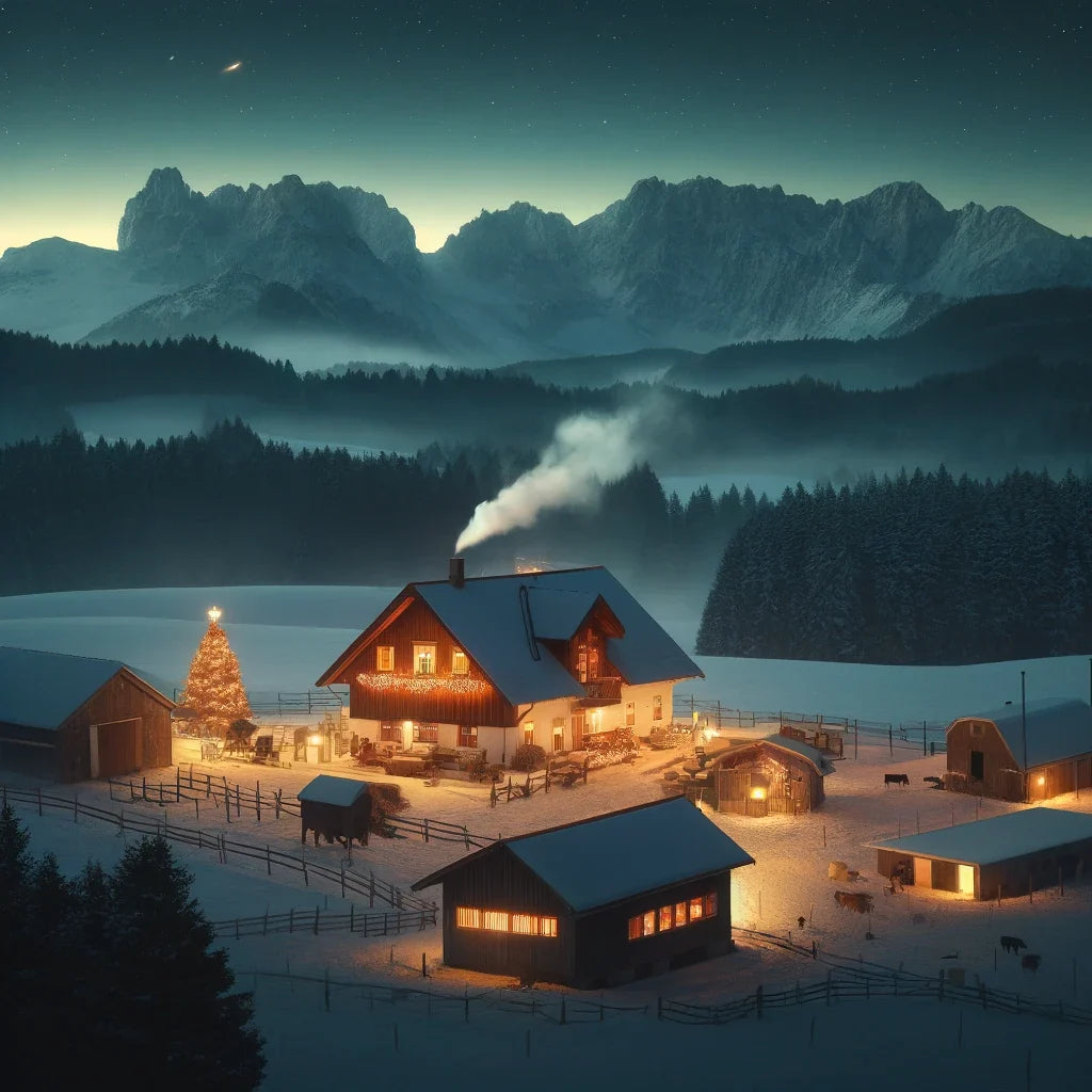 Mountain Farm Holiday Night Canvas