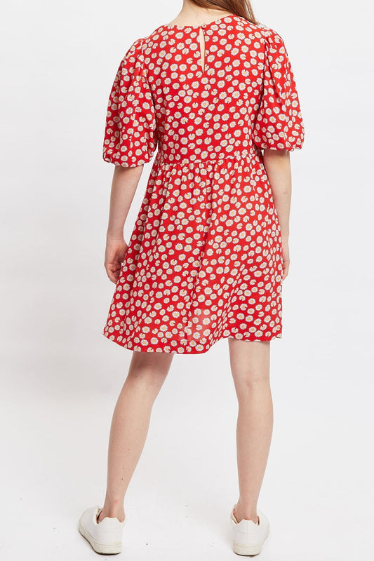 Louche Nacera Daisy Dancer Print Statement Sleeve Mini Dress - Red