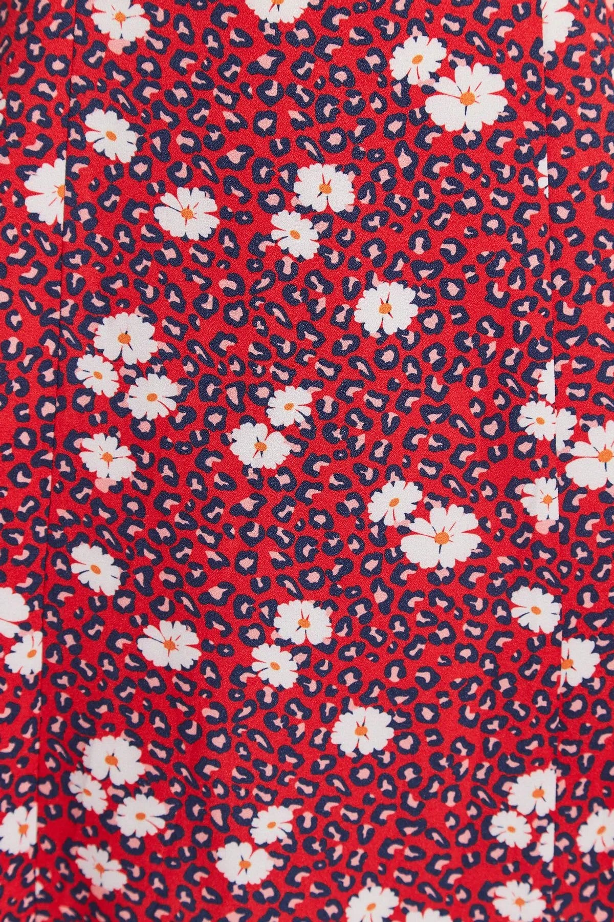 Louche Liv Roaring Daisy Print Long Sleeve Midi Dress Red