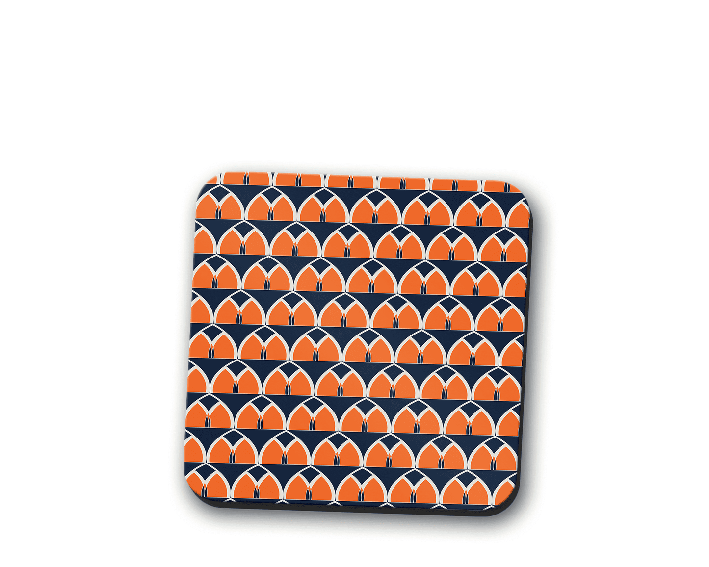 Navy Blue and Orange Retro Geometric Design Coaster, Table Decor Drinks Mat