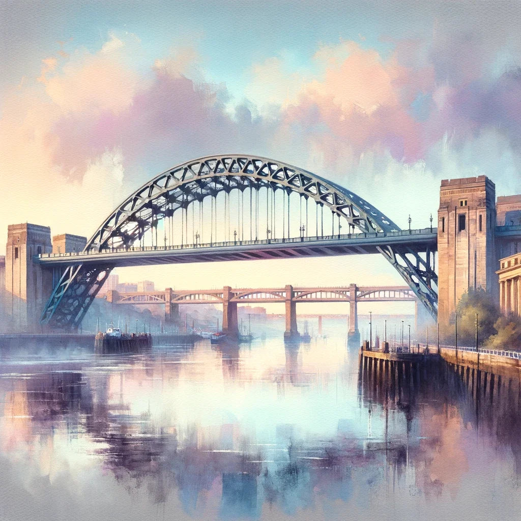 Newcastle Tyne Bridge Dawn Cotton Cushion