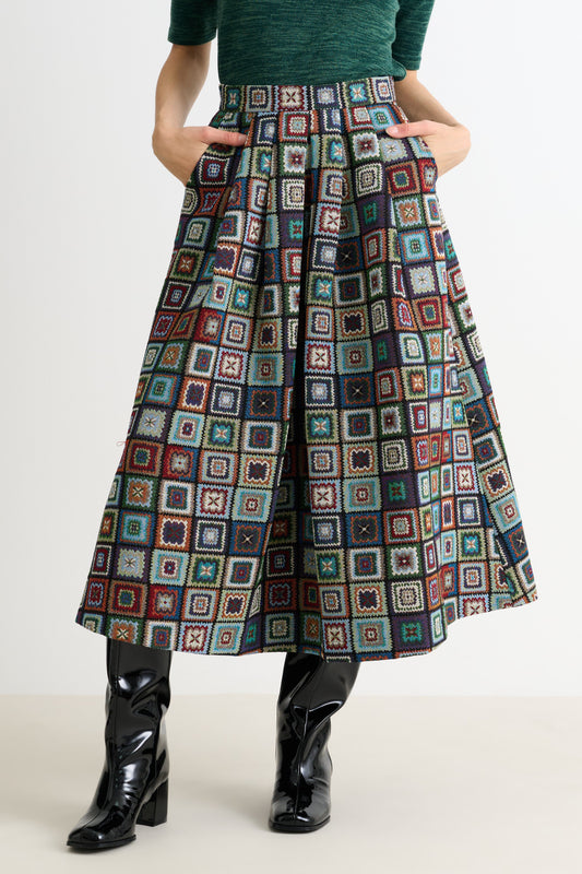 Pasadena 70'S Patch Jacquard Midi Skirt