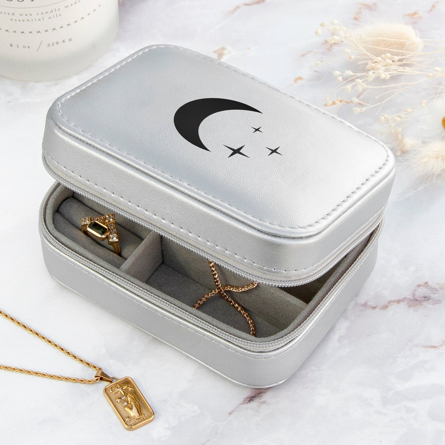 Silver Moon and Stars Jewellery Case