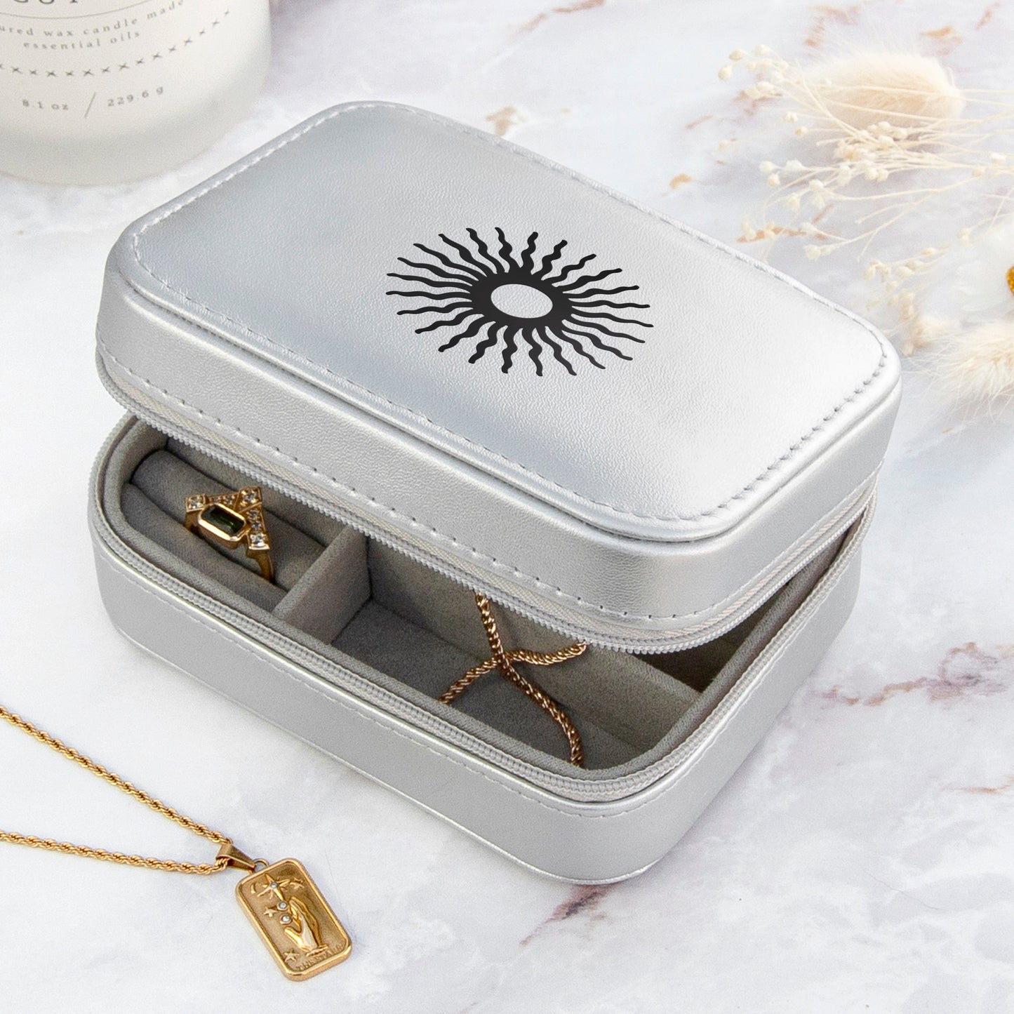 Metallic Silver Sun Jewellery Case