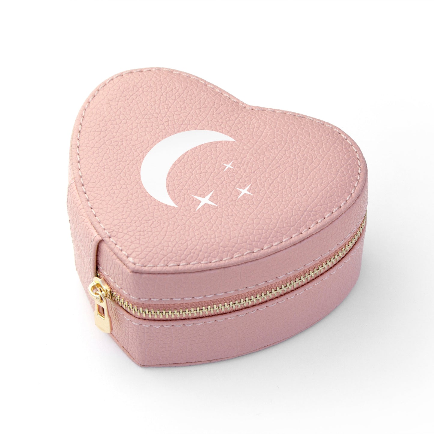Moon and Stars Pink Heart Travel Jewellery Case