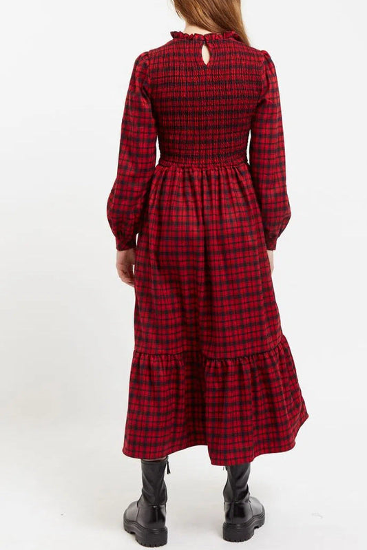 Louche Peppi Winter Gingham Midi Dress Red