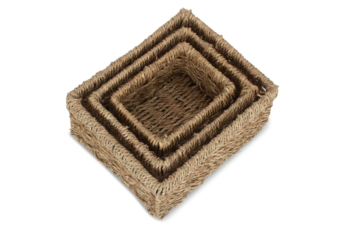 Rectangular Seagrass Small Tray Baskets Set 3